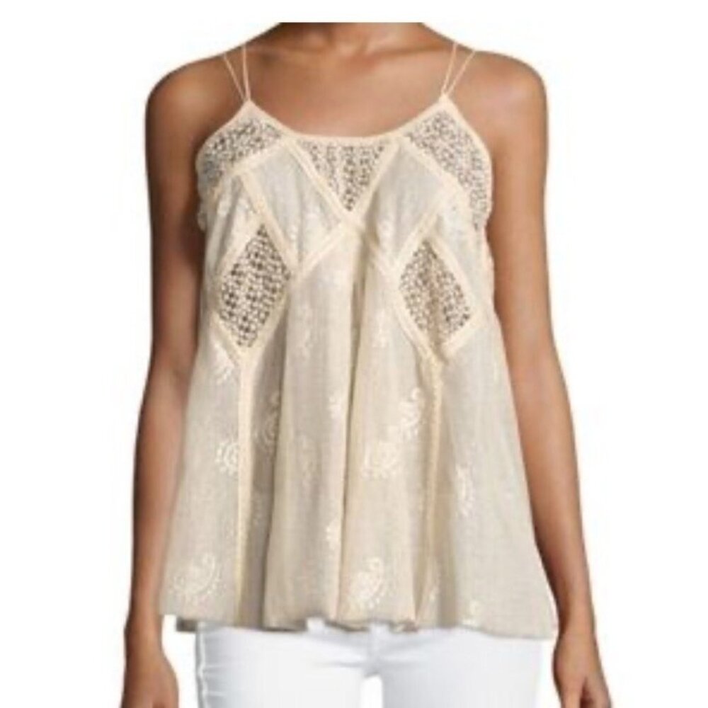 Raga Beige Cami Paisley Top Womens XS Coquette Festival Boho Flowy Open Knit